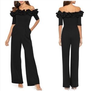 Xscape Black Off-Shoulder Ruffle Jumpsuit